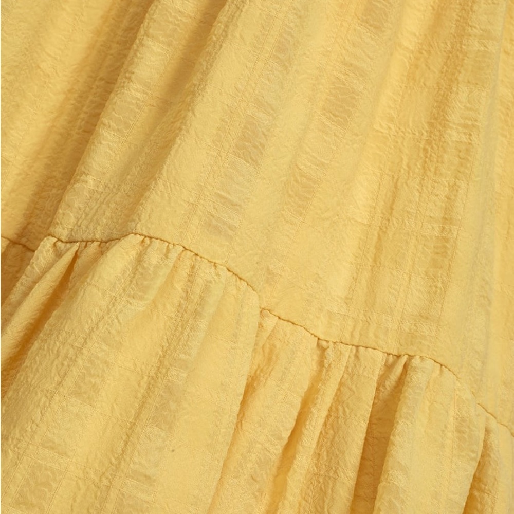 Lulus Hello Sweetheart Light Yellow Puff Sleeve Tiered Midi Dress Size XS - Picture 4 of 8